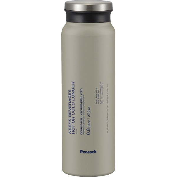 ピーコック ステンレスボトルスクリューマグタイプ(800ml) ストーングレー AEJ-80H