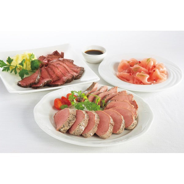 ギフト好適品 米久 豚ひれ肉のやわらかローストポーク&ローストビーフ&生ハムセット RG-430W