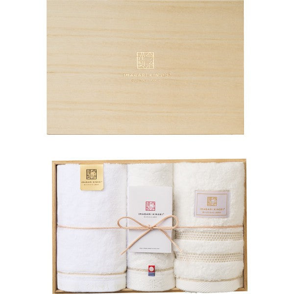 ギフト好適品 今治謹製　白織×至福×ご褒美タオル　フェイスタオル３枚セット（木箱入） ホワイト SISET500
