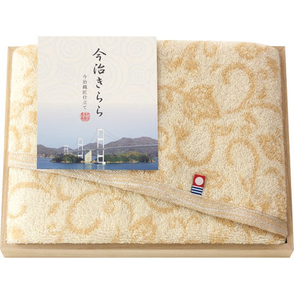 ギフト好適品 今治きらら　フェイスタオル（木箱入） ベージュ 53015