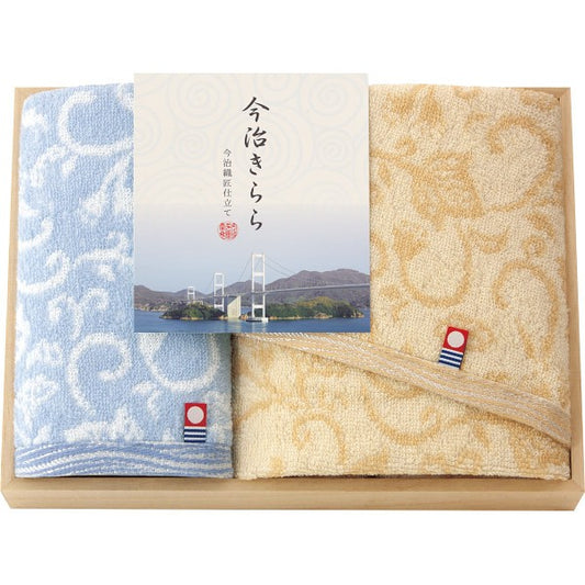 ギフト好適品 今治きらら　フェイス・ハンドタオルセット（木箱入） 53025