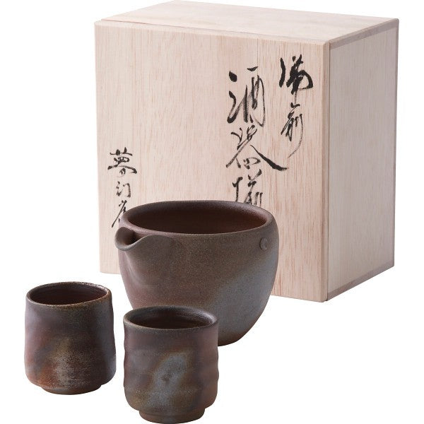 備前焼　山天窯　棧切り　酒器揃 S-69