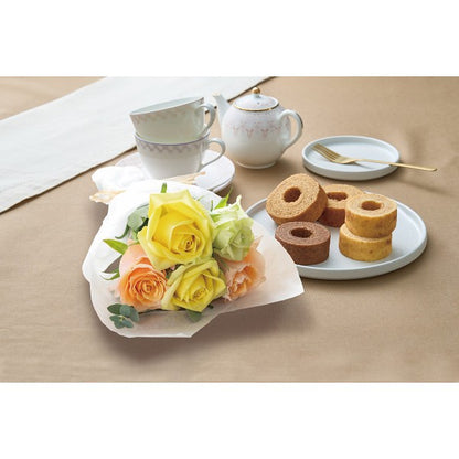 ギフト好適品 ホシファーム　ローズブーケ５本＆ひかりがさねふんわりバーム詰合せ パッション（ビタミンカラー） FMIｰ04F