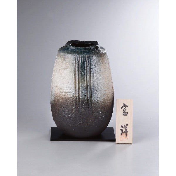 信楽焼　白泥青窯変花瓶 sha-235