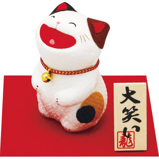 リュウコドウ　ちりめん大笑い猫　三毛 40-863A