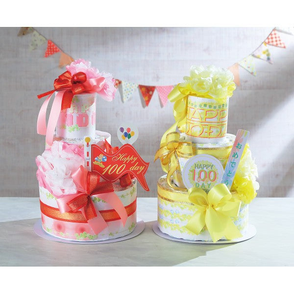 ギフト好適品 おむつｄｅケーキ　１００ＤＡＹ　ＭＥＭＯＲＹ　２段 ピンク 25ｰ003ｰ100DAY
