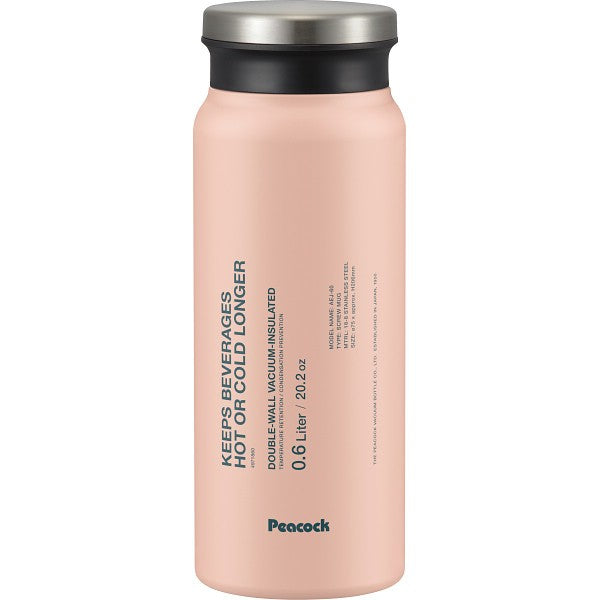 ピーコック　ステンレスボトルスクリューマグタイプ（６００ｍｌ） コーラルピンク AEJ-60PCR