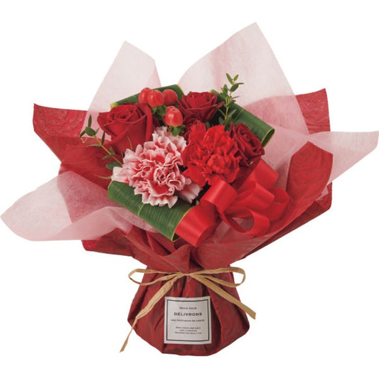 【母の日専用】そのまま飾れる　母の日ブーケ レッド商品のお届け期間：5.6(水)～5.10(日)。5月6日以降のご注文は「遅れてごめんね」対応となります。