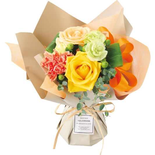 【母の日専用】そのまま飾れる　母の日ブーケ イエロー商品のお届け期間：5.6(水)～5.10(日)。5月6日以降のご注文は「遅れてごめんね」対応となります。
