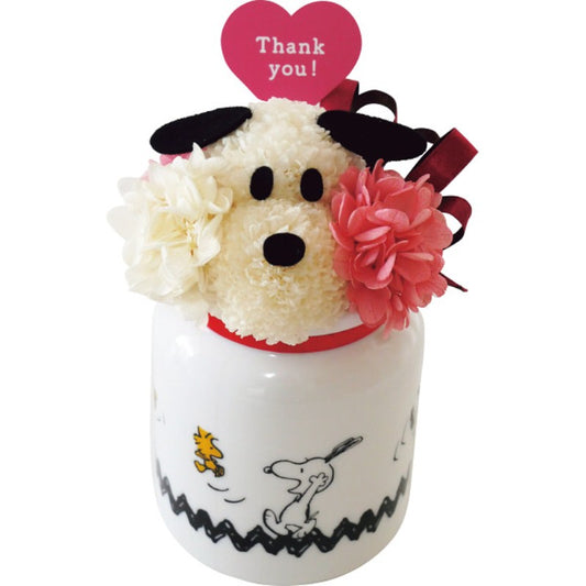 【母の日専用】お花スヌーピーＺｉｇｚａｇ　Ｔｈａｎｋ　ｙｏｕ（プリザーブドフラワー）商品のお届け期間：5.6(水)～5.10(日)。5月6日以降のご注文は「遅れてごめんね」対応となります。